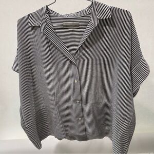Everlane Silk Black & White Stripe Collared Button Down Blouse - Size 2